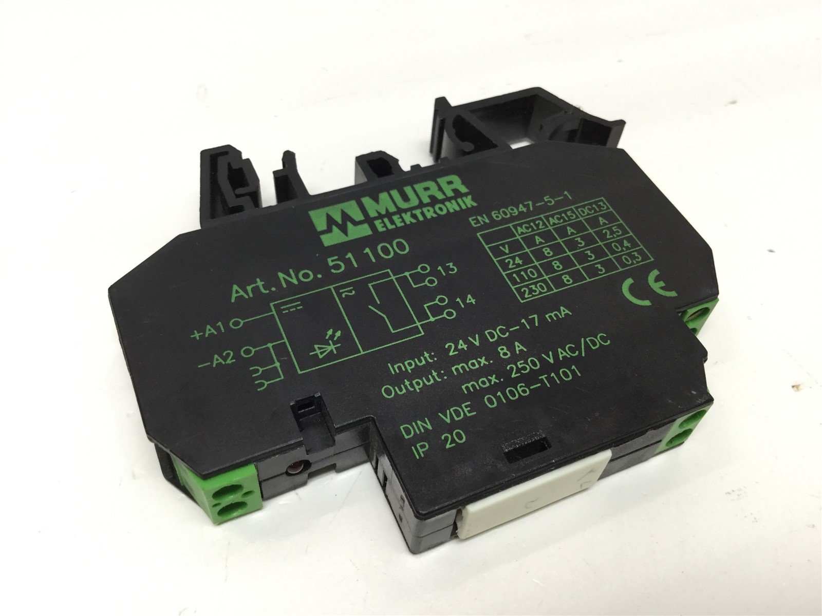 Murr Elektronik 51100 Output Module 1-Relay, 1-NO, 24VDC IN, 250VAC/DC ...