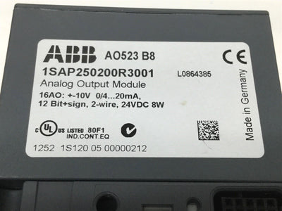 Used ABB AO523 1SAP250200R3001 PLC Analog Output Module, 16 Out, +/-10V, 0/4-20mA