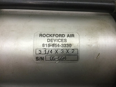 Used Rockford Air Devices Power Multiplier Cylinder, Bore: 3.25", Stroke: 3", 2-Stage