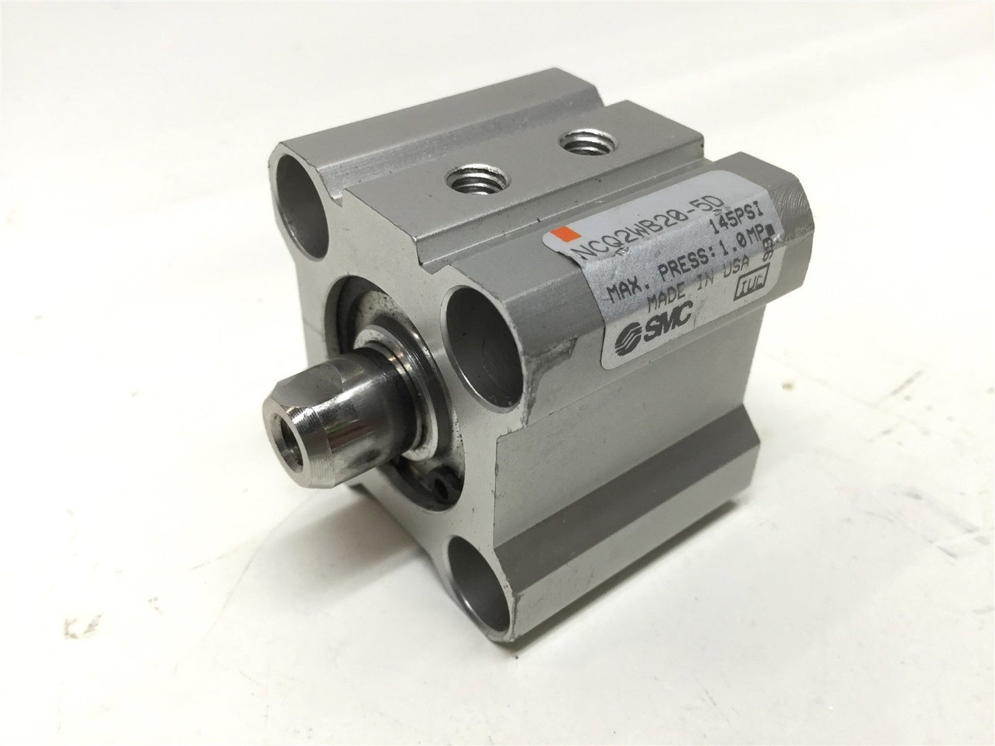 Used SMC NCQ2WB20-5D Compact Air Cylinder, Double Rod, 20mm Bore, 5mm Stroke, 145 psi