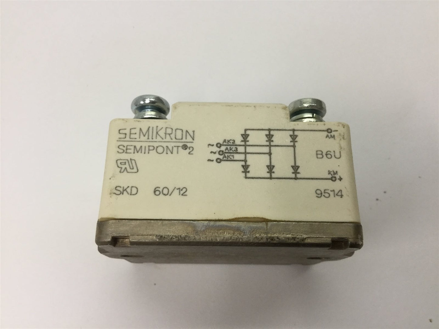 Used Semikron SKD 60/12 3-Phase Full Wave Bridge Rectifier Module, 60A, 1.2KV RRM