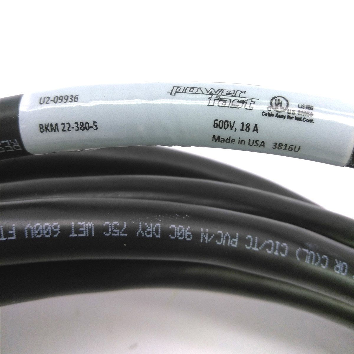 Used Turck BKM 22-380-5 Powerfast Cordset, M16 Connector to Flying Leads, 2 Wire, 5m