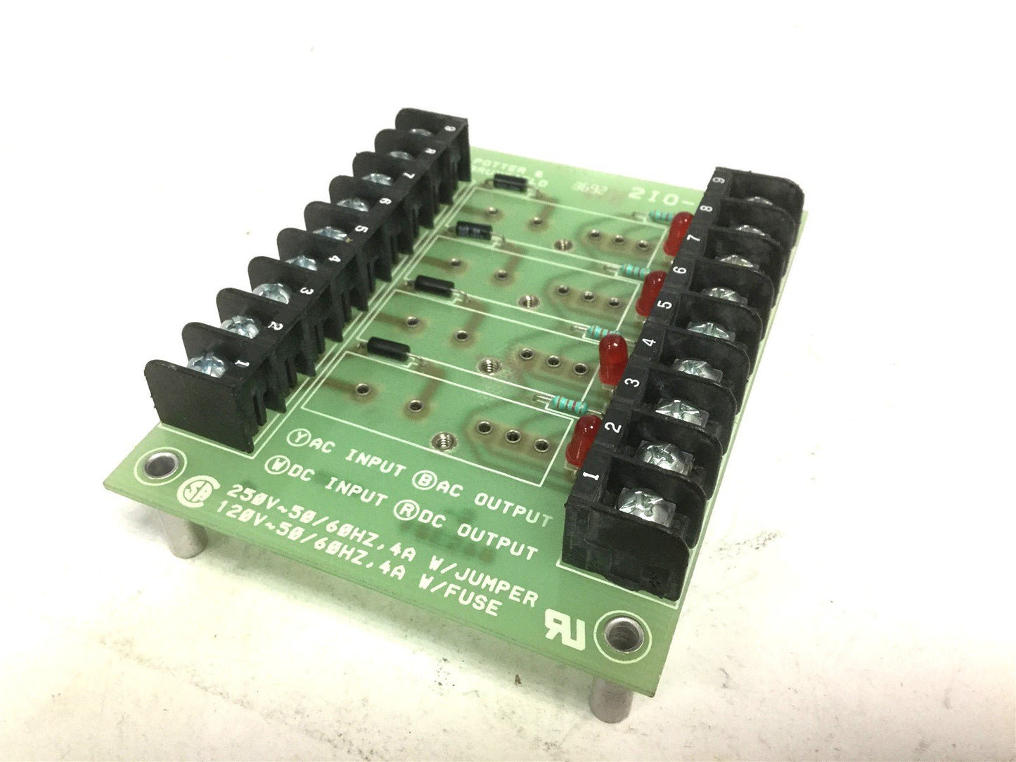 Used Potter & Brumfield 2IO-4A Solid State Relay Interface Board, 4-Slots, 150-250VAC