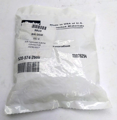 New Parker FEC-6 Parflare Elbow Connector, 3/8" to 3/8" Tube, PFA