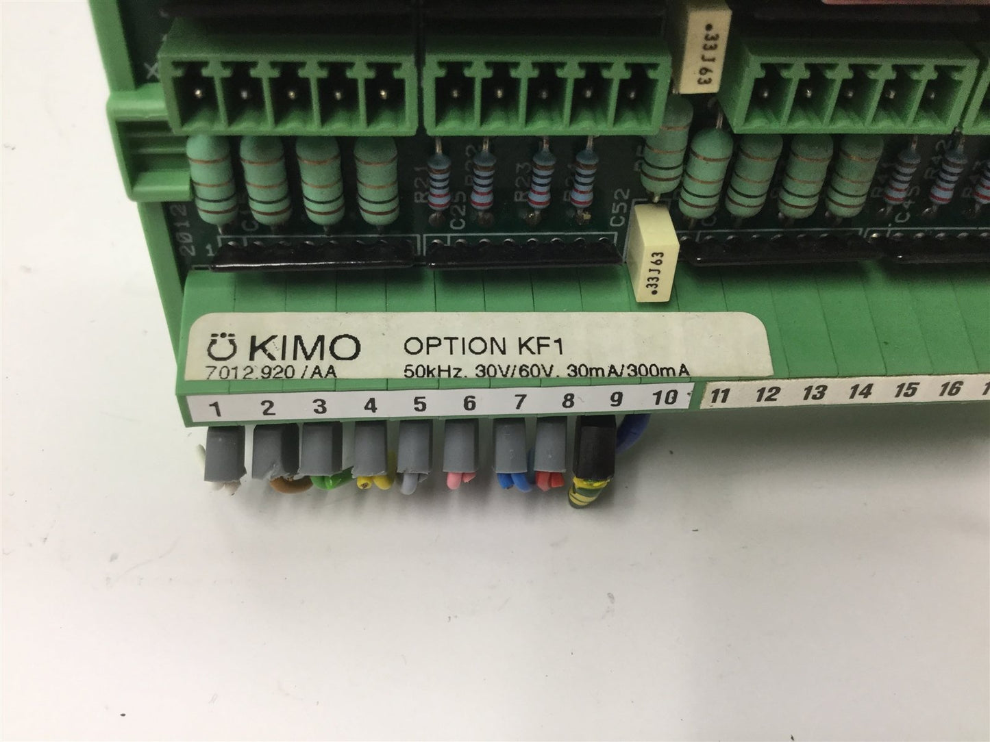 Used KIMO OPTION KF1 Terminal Board, 50kHz, 30V/60V, 30mA/300mA, DIN Rail Mounting