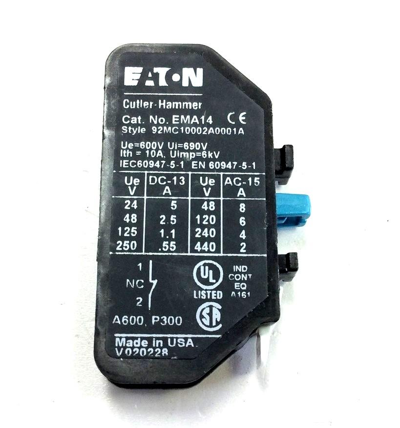 Used Eaton Cutler Hammer EMA14 Auxiliary Contact Block 600V 10A NC Normally Closed