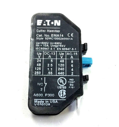 Used Eaton Cutler Hammer EMA14 Auxiliary Contact Block 600V 10A NC Normally Closed