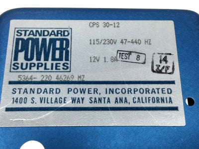 New – Open box ACME Standard CPS 30-12 Power Supply 115/230VAC 47-440Hz IN, 12VDC 1.8A OUT