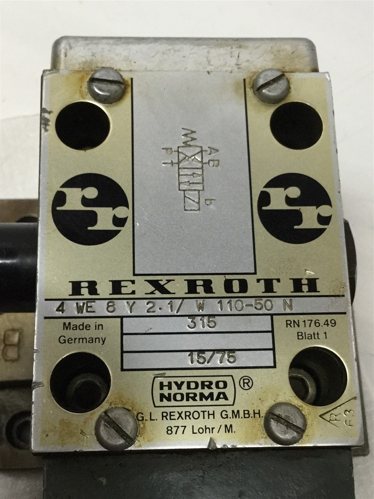 Used Hydro Norma 4WE8Y2.1 Hydraulic Solenoid Directional Control Valve 110VAC Coil