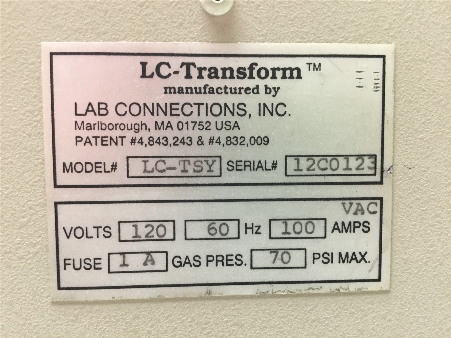 Used Lab Connections LC-TSY LC-Transform Liquid Polymer Chromatography Analyzer