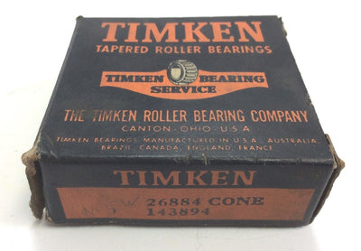 New Timken 26884, 143894 Steel Tapered Roller Bearing Cone 1.6880" Bore, 1.0" Width