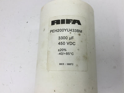 Used Rifa PEH200YU433BM Capacitor, Rating: 3300µF 450VDC, 3" Diameter x 5.5" Long