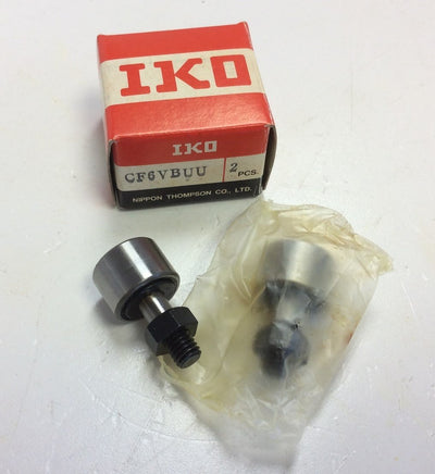 New Lot of 2 IKO CF6VBUU Cam Followers 6 mm Stud Diameter, 16 mm OD, 11 mm Width