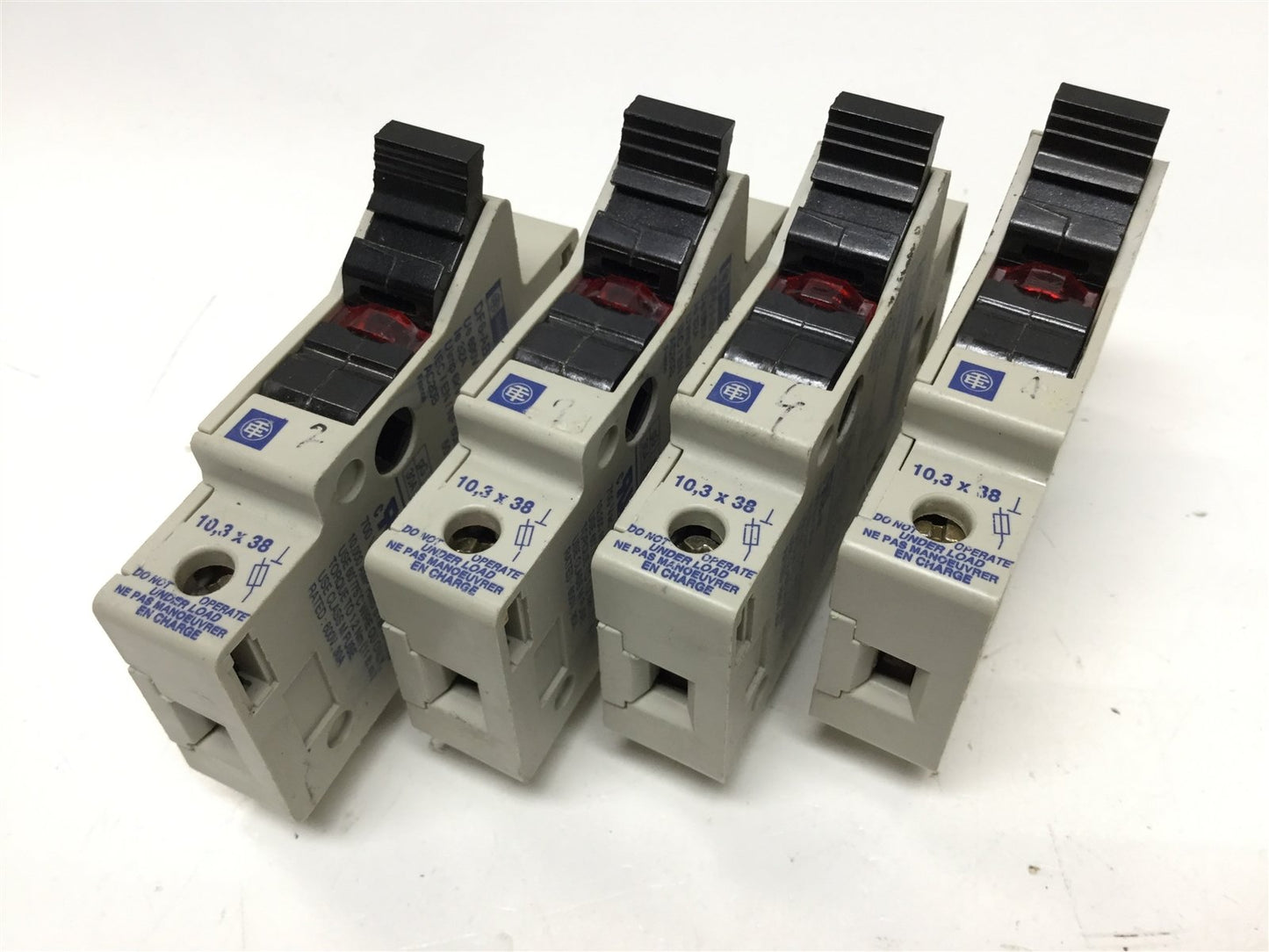 Used Lot of 4 Telemecanique DF6-AB10 Fuse Holders DIN Blocks, Class M, 700VAC 30A