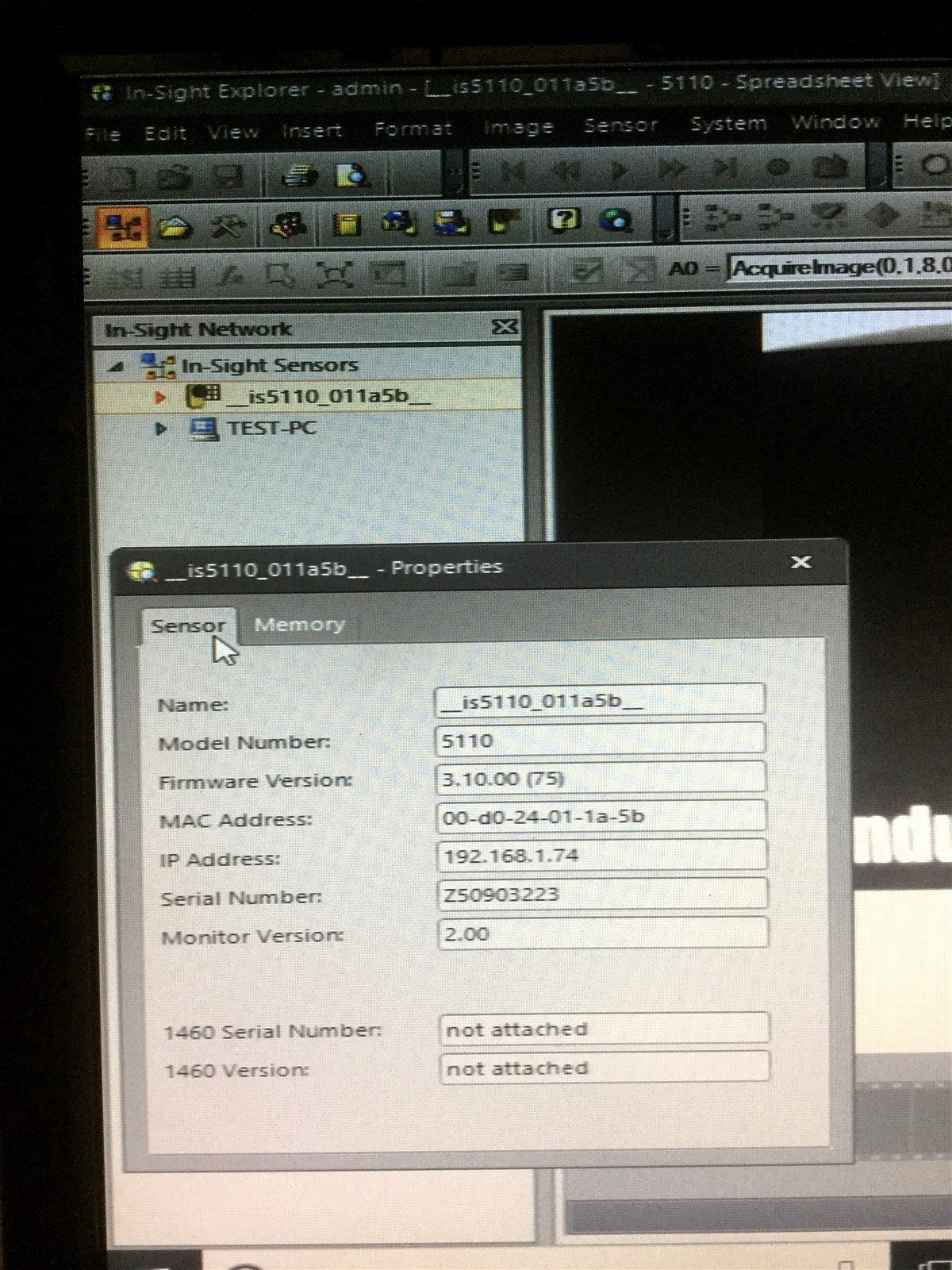 Used Cognex 5110 In-Sight Machine Vision Camera 1/3" CCD 60FPS 640x480 800-5834-1 F