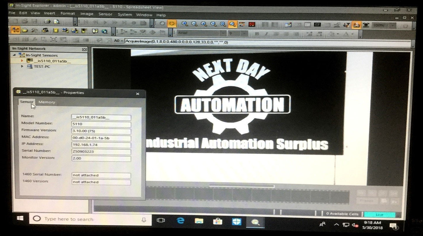 Used Cognex 5110 In-Sight Machine Vision Camera 1/3" CCD 60FPS 640x480 800-5834-1 F