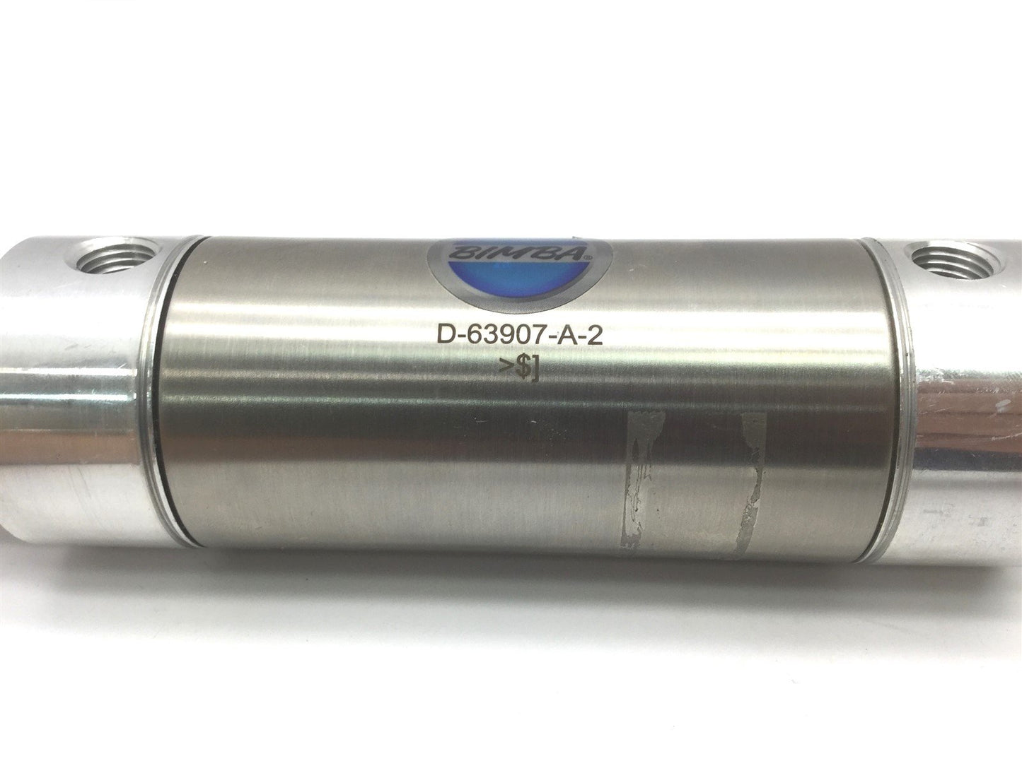 Used Bimba D-63907-A-2 Double Acting Cylinder, Hallow Rod, Ports: 1/4" NPT