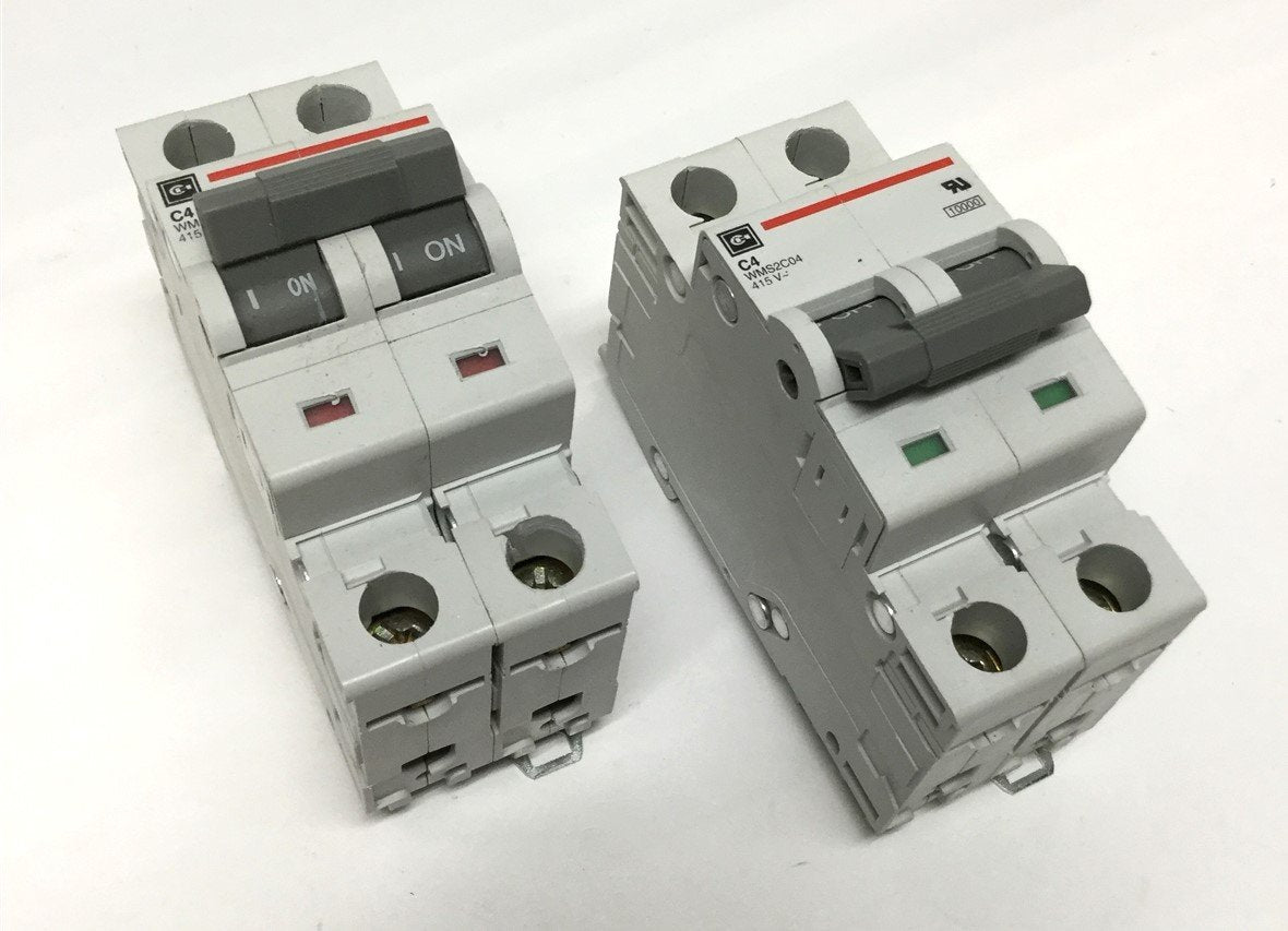 Used Lot of 2 Cutler Hammer WMS2C04 Miniature Circuit Breakers 2-Pole 415VAC 4A