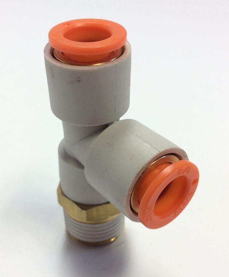 New – Open box Lot of 11 SMC KQ2Y11-36S Pneumatic Male Run Tee Fittings, 3/8" NPT, 3/8" Tubing