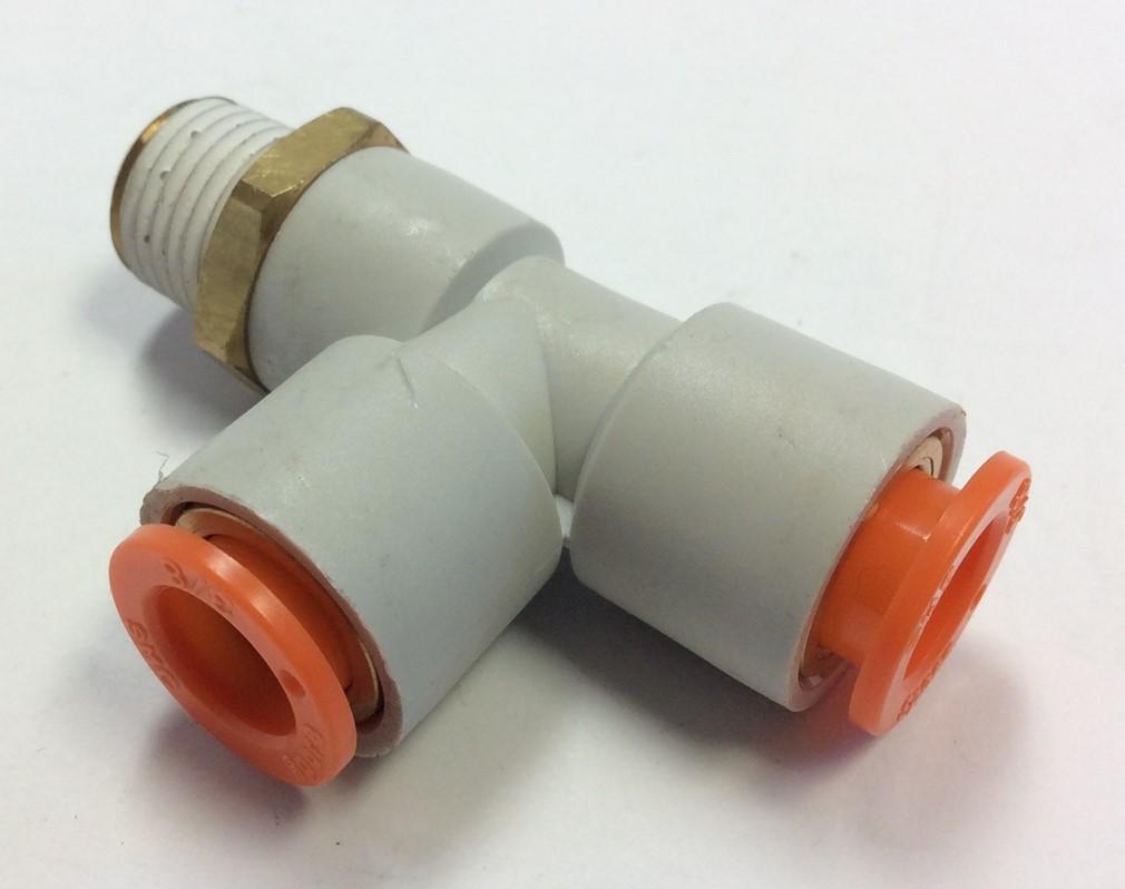 New – Open box Lot of 12 SMC KQ2Y11-35S Pneumatic Male Run Tee Fittings, 1/4" NPT, 3/8" Tubing