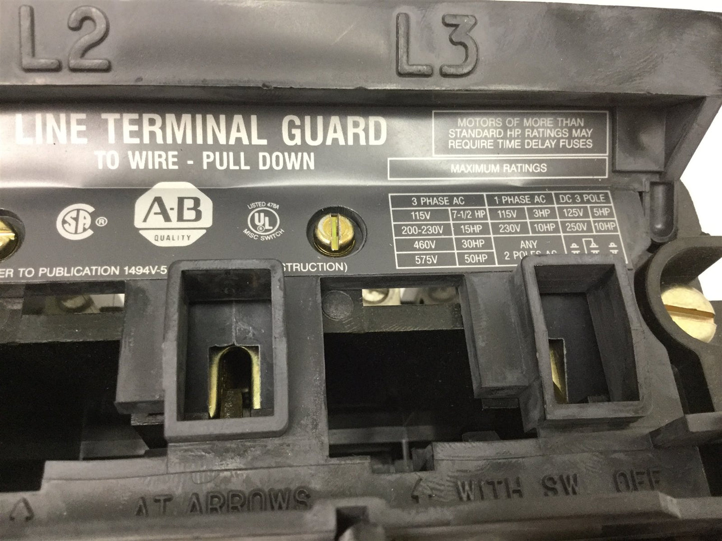 Used Allen Bradley 1494V-DS60 Disconnect Switch, 3-Pole, Rating: 60A 600VAC/250VDC