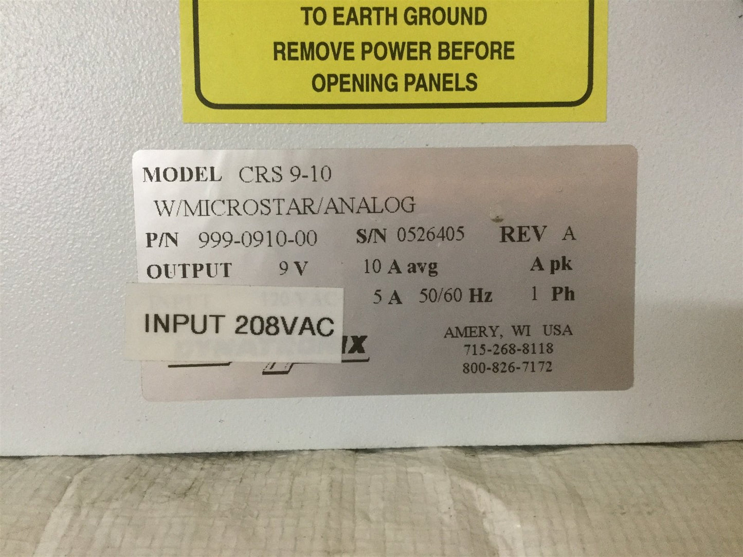 Used Dynatronix CRS9-10 DC Power Supply, Out: 9V 10A w/Microstar & PLC Analog *Detail