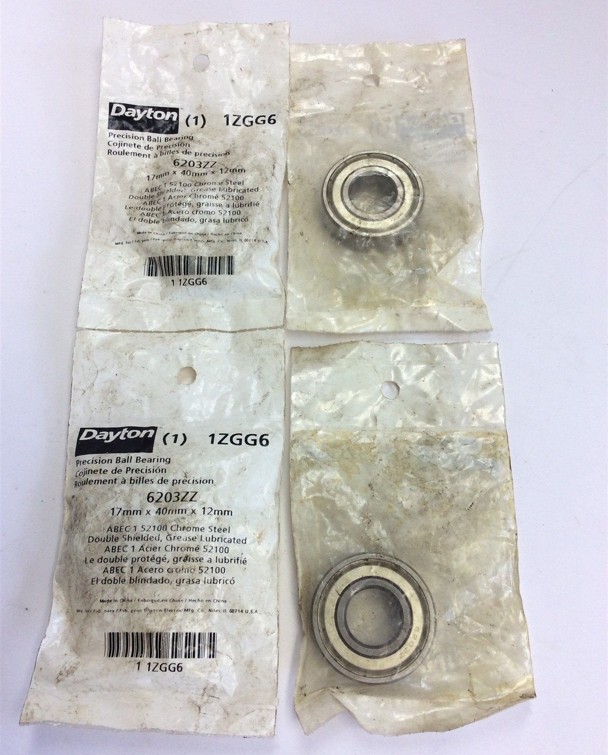 New Lot of 4 Dayton 1ZGG6 Precision Ball Bearings 17mm 40mm 12mm Lubricated Steel