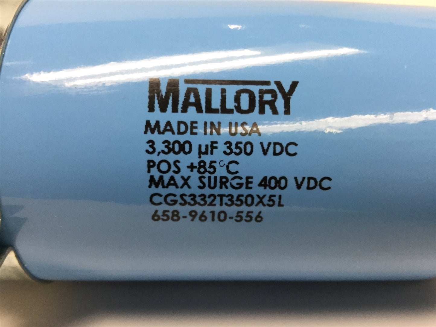 Used Mallory CGS332T350X5L Electrolytic Capacitor 3300uF MFD, 350VDC, w/ Bracket