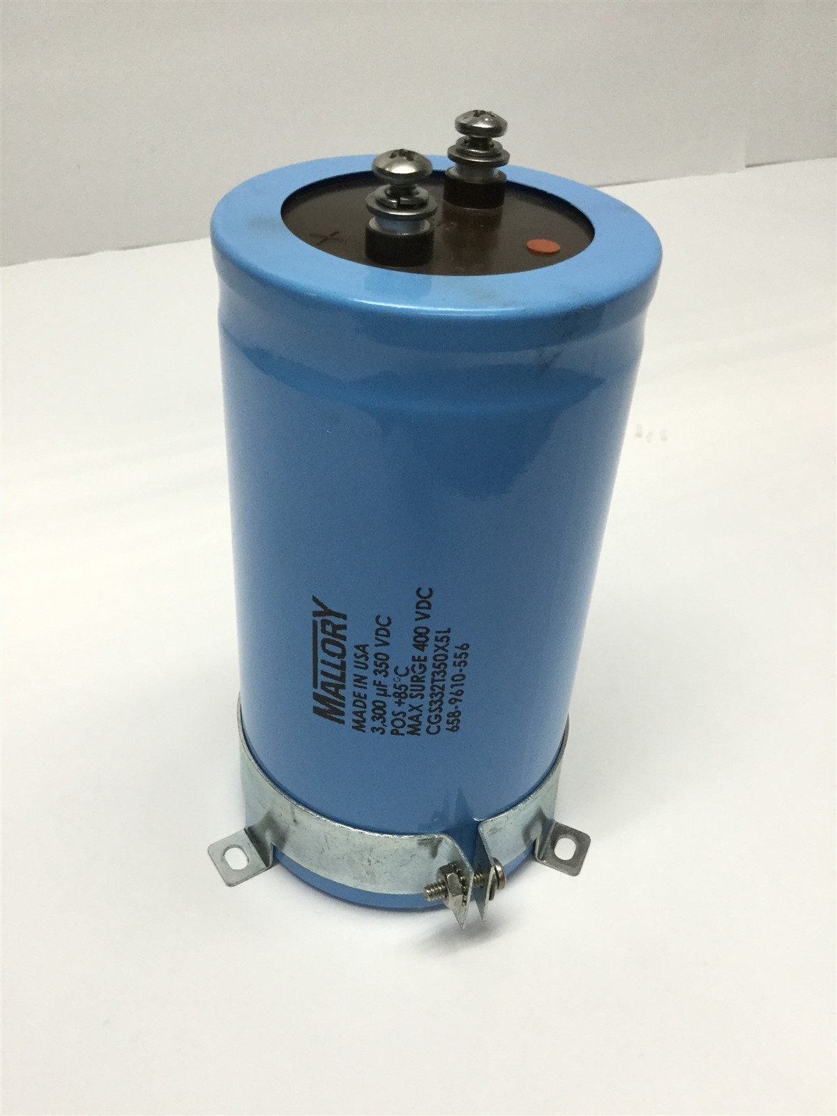Used Mallory CGS332T350X5L Electrolytic Capacitor 3300uF MFD, 350VDC, w/ Bracket