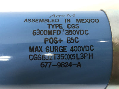 Used Aero M CGS632T350X5L3PH Electrolytic Capacitor 6300uF MFD, 350VDC, w/ Bracket