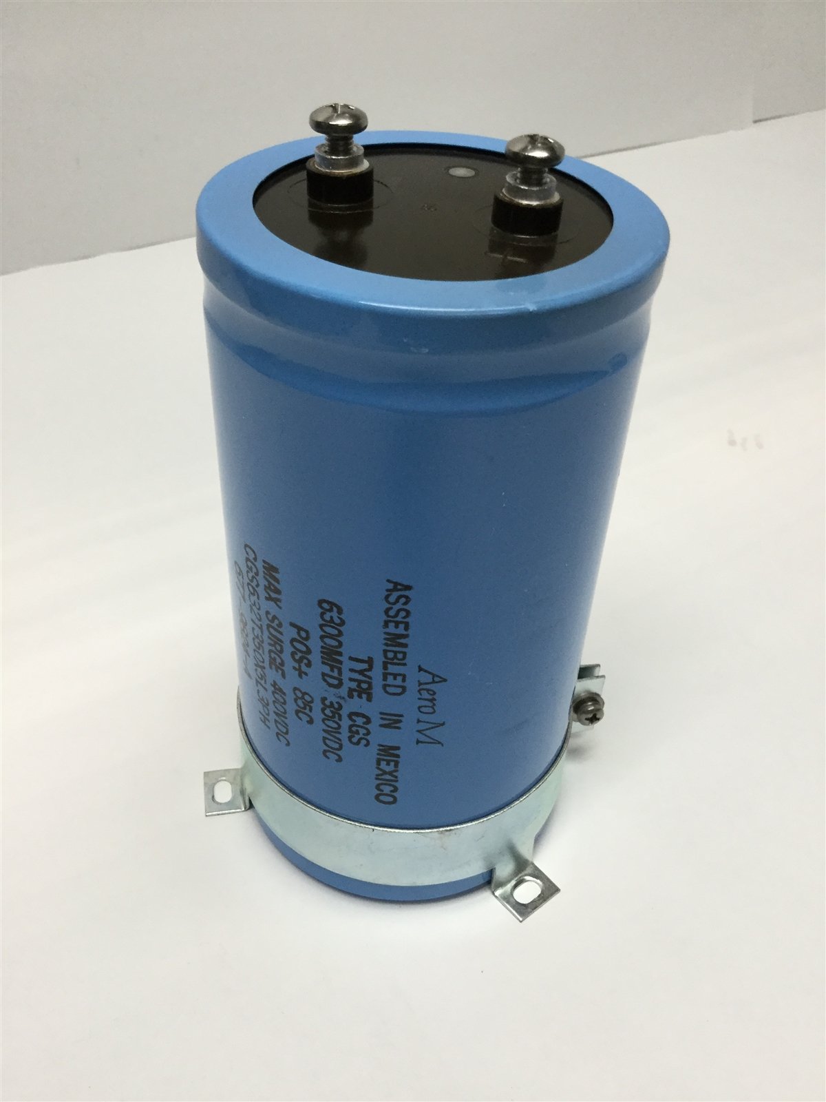 Used Aero M CGS632T350X5L3PH Electrolytic Capacitor 6300uF MFD, 350VDC, w/ Bracket