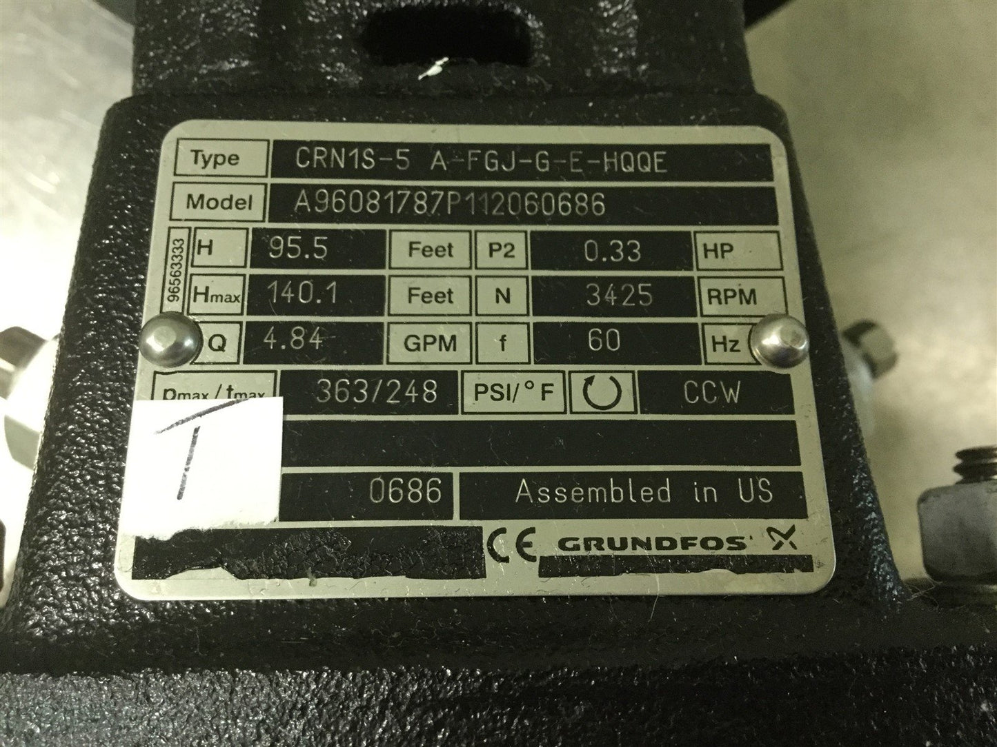 Used Grundfos CRN1S-5 A-FGJ-G-E-HQQE Vertical Water Pump Ports DN 50 Pressure 360PSI