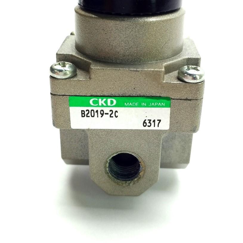 Used CKD B2019-2C Pressure Regulator, 6 - 120PSI, 2x 1/4" NPT, 2x 1/8" NPT Ports