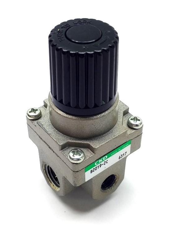 Used CKD B2019-2C Pressure Regulator, 6 - 120PSI, 2x 1/4" NPT, 2x 1/8" NPT Ports