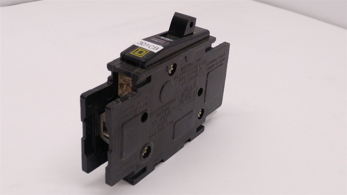 Used Square D QOU-120/240VAC Circuit Breaker 1-Pole, 15A, 10,000A Interrupt Rating