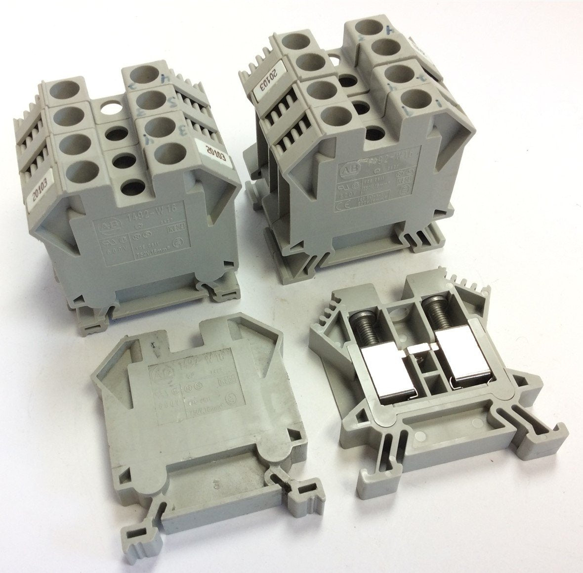 Used Lot of 10 Allen Bradley 1492-W16 Feed Through Terminal Blocks 600V 70A 14-4 AWG