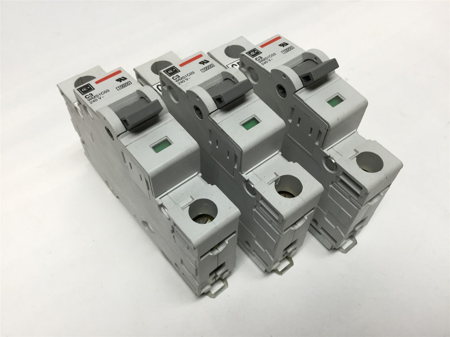 Used Lot of 3 Cutler Hammer WMS1C03 Circuit Breakers, 1-Pole, Rating: 240VAC 3A