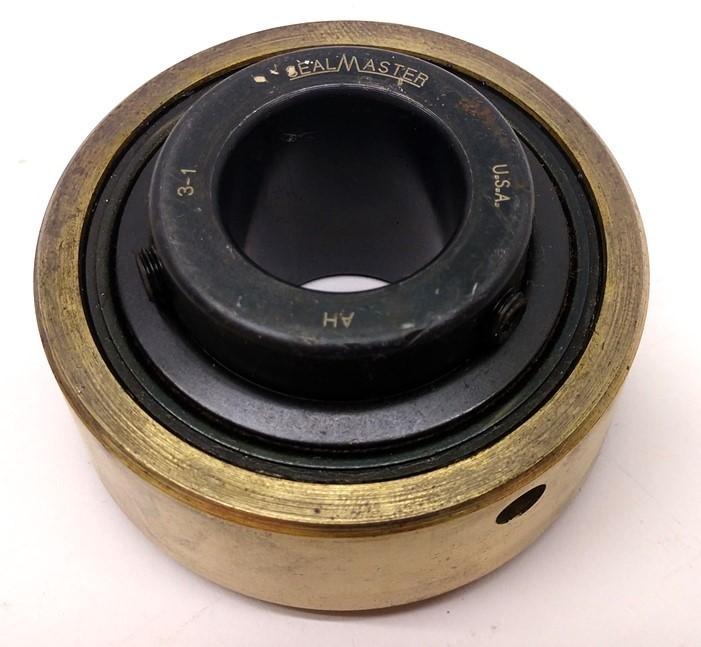 Used Seal Master 3-1 AH Ball Bearing, 1" Bore, 2 3/4" Diameter, w/ Set Screw Collar