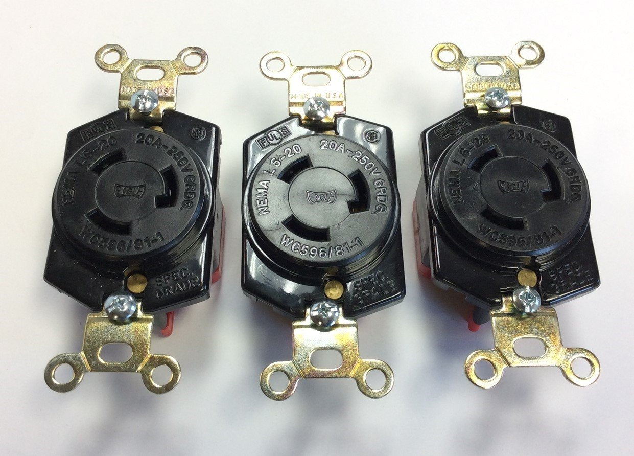 New – Open box Lot of 3 Eagle WC596/81-1 Twist Lock Receptacles NEMA L6-20 20A 250V 2P 3W UL