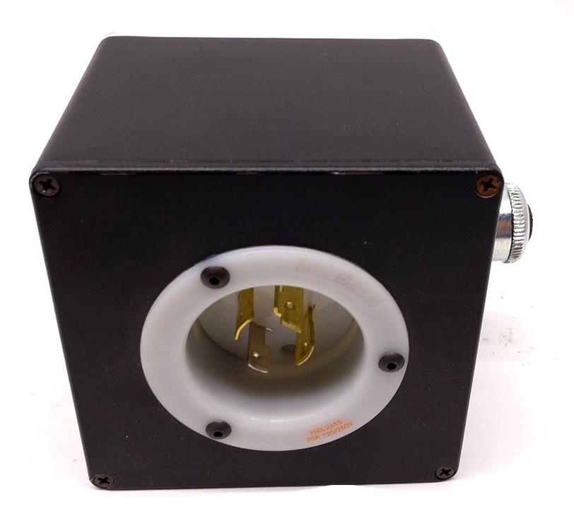 Used Hubbell HBL2415 Turn-Locking Male Receptacle & Enclosure, 125/250V, 20A, 3 Pole