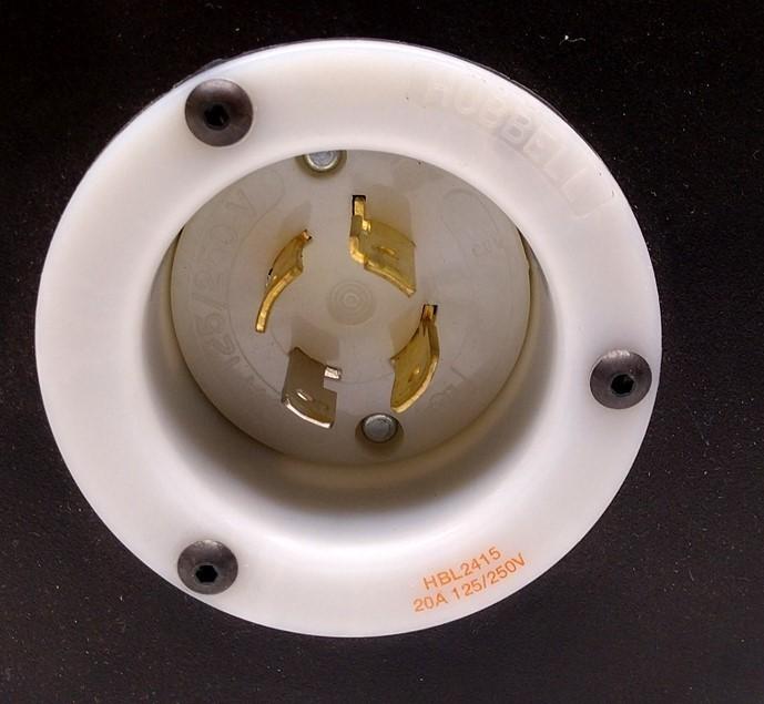 Used Hubbell HBL2415 Turn-Locking Male Receptacle & Enclosure, 125/250V, 20A, 3 Pole