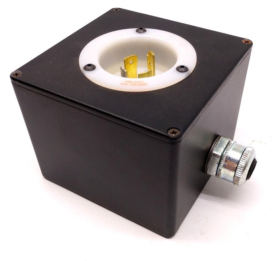 Used Hubbell HBL2415 Turn-Locking Male Receptacle & Enclosure, 125/250V, 20A, 3 Pole
