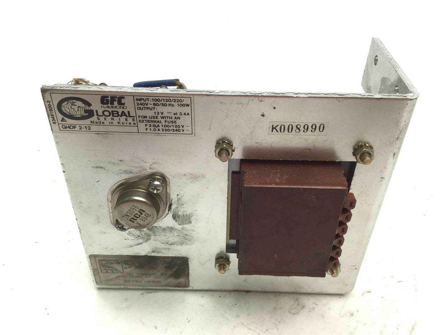 Used GFC Hammond GHOF 2-12 Power Supply, Input: 100/120/220/240VAC, Out: 12VDC 3.4A