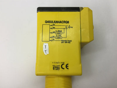 Used Banner Q45ULIU64ACRQ6 Ultrasonic Sensor, Range: 100-1400mm, Supply: 15-24VDC
