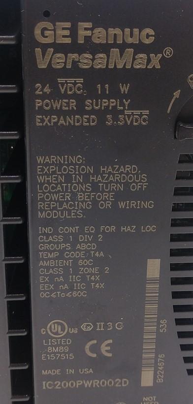 Used GE Fanuc IC200PWR002D VersaMax Power Supply w/ IC200PWB001D Booster Carrier