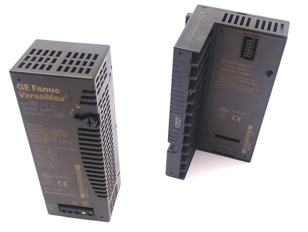 Used GE Fanuc IC200PWR002B VersaMax Power Supply w/ IC200PWB001C Booster Carrier