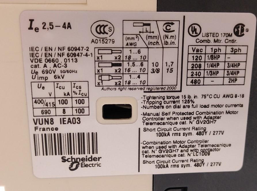 Used Telemecanique GV2-P08H7 Motor Starter Circuit Breaker Controller w/Contactor