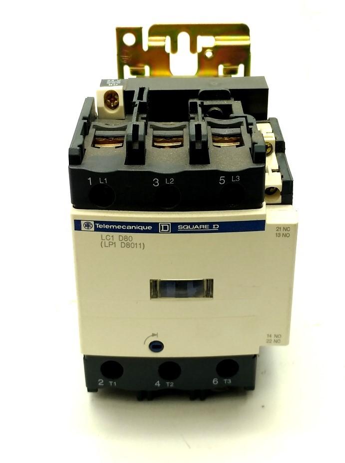 Used Telemecanique LP1-D8011 Motor Contactor, 3-Pole NO, 60HP @ 480VAC, 1000VAC 125A