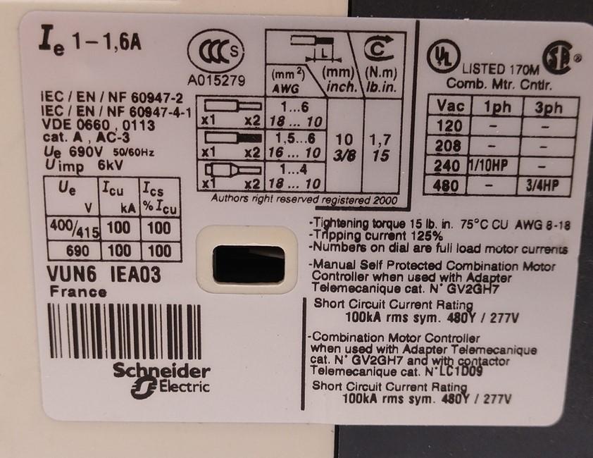 Used Telemecanique GV2-P06H7 Motor Starter Circuit Breaker Controller w/Contactor