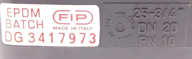 Used FIP DG 3417973 Diaphragm Valve, EPDM Batch, 20mm Ports, One Direction